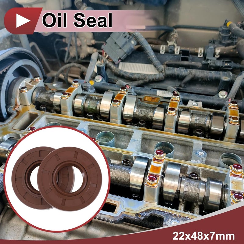 HEROFFIX Universal Oil Seal TC Seal Ring Rotary Shaft Seal 22x48x7mm High Pressure FKM Rubber Brown 2 Pcs - Image 2